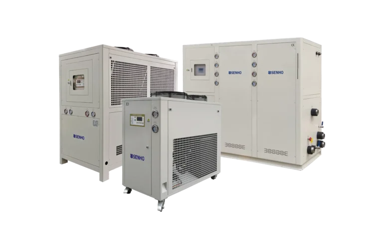Two air cooled scroll chillers and one water cooled scroll chiller